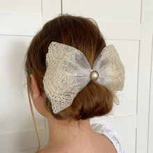 Load image into Gallery viewer, Delilah ➺ Ivory &amp; gold embroidered bridal hair bow
