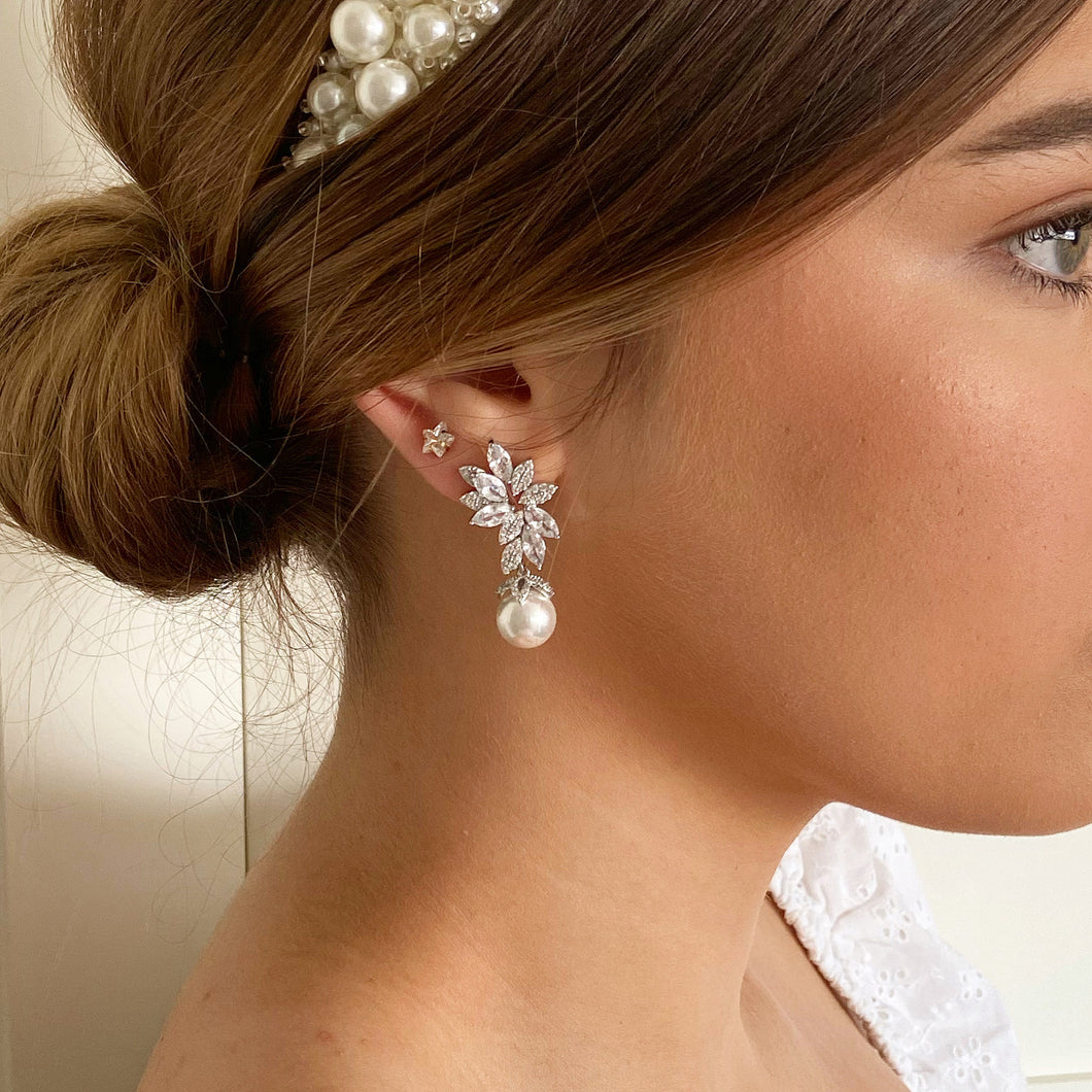 Amala ➺ Cz and Pearl droplet earrings