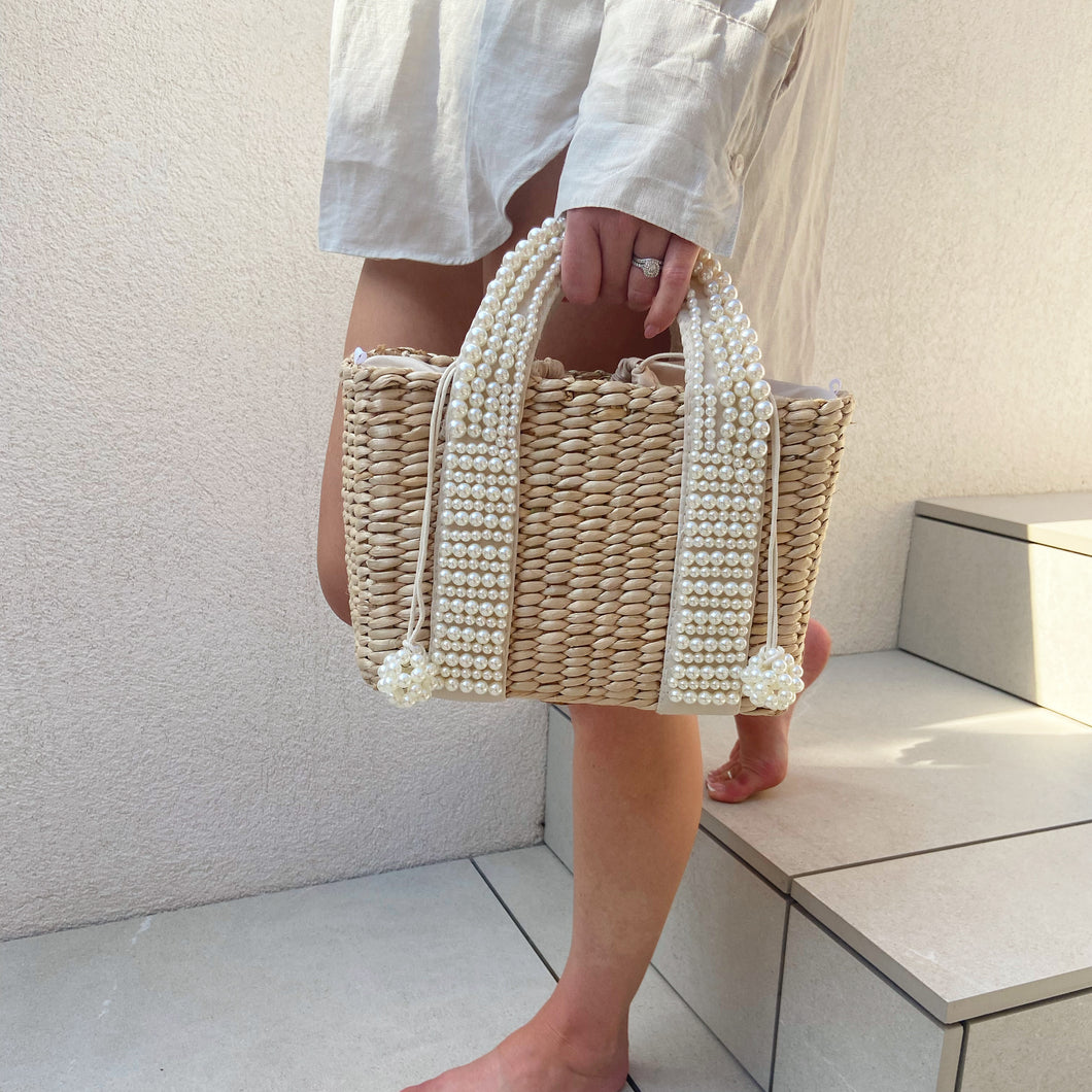 Capri ➺ Luxury basket tote with pearl detailing
